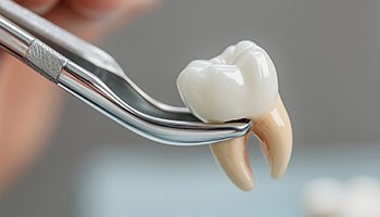 Dental pliers holding on to a model tooth