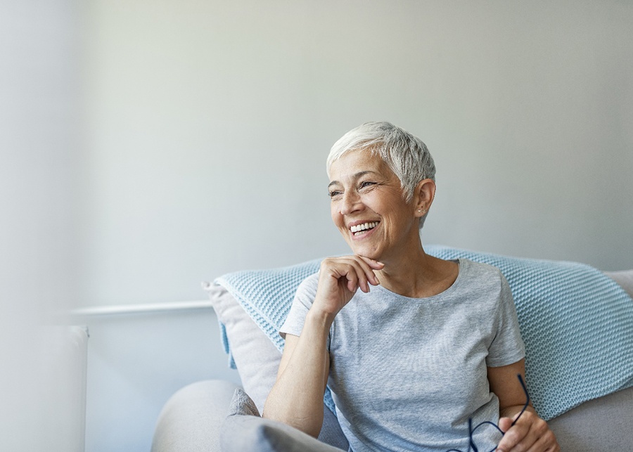 Woman after teledentistry in South Portland